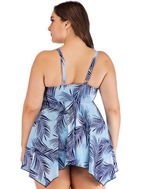 F4780-2  Plus Size Print Tankini Swimsuit Bandage Beachwear Padded Swimwear